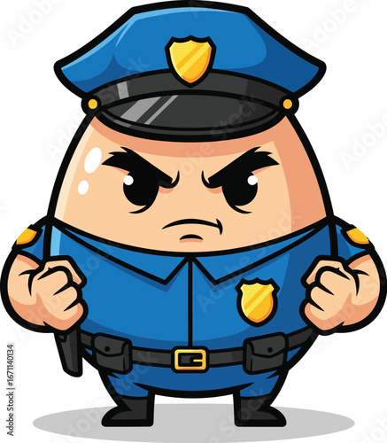 Cute Egg-Shaped Police Officer Mascot Cartoon Vector Illustration
