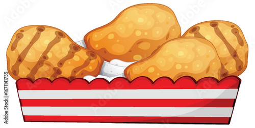 Crispy Chicken Nuggets in Red Striped Paper Tray