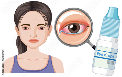 Woman With Eye Irritation and Eye Drops Illustration