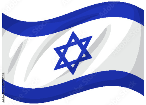 Waving Israeli Flag with Blue Star of David Symbol
