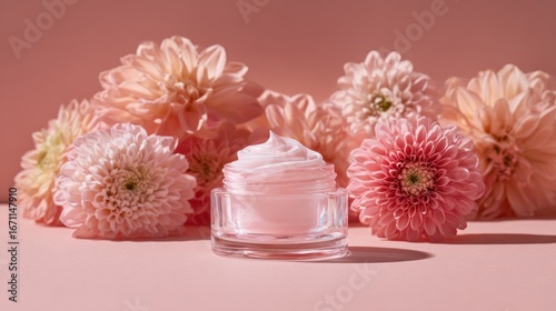 Wallpaper Mural Pink cream jar with flowers Torontodigital.ca