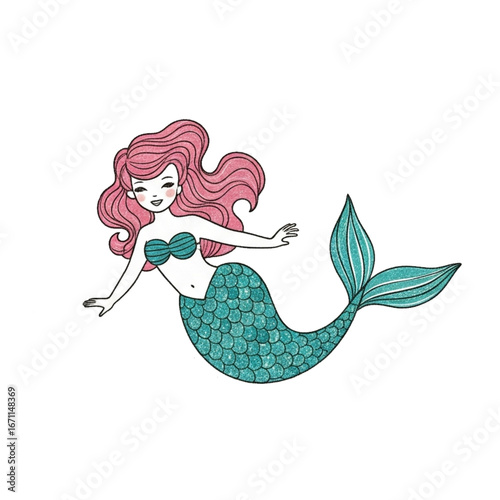 mermaid  with long red hair