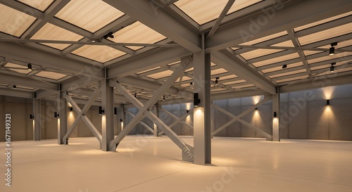Spacious Modern Industrial Hall Interior.