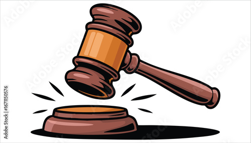 wooden judge gavel and sound block for court law concept vector art isolated on white background