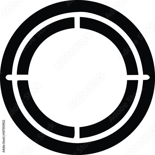 Geometric circular target symbol with crosshairs and concentric rings graphic design element