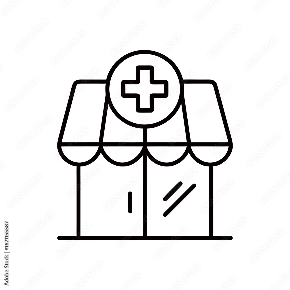 Obraz premium Minimalist Line Art Illustration of a Pharmacy or Healthcare Storefront Promoting Health and Wellness Concepts and Services