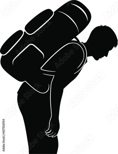 A man carrying a heavy backpack, symbolizing burden and responsibility