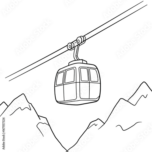 Black and White Gondola Lift Over Mountains