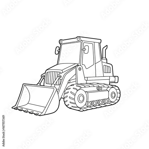 Cartoon Black and White Front Loader Construction Vehicle Illustration