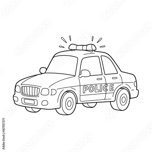 Cartoon Police Car Outline with Emergency Lights and "POLICE" Text