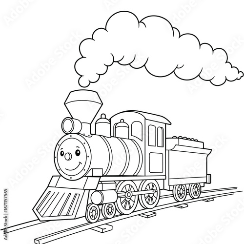 Cartoon Train with Smiling Face and Smoke