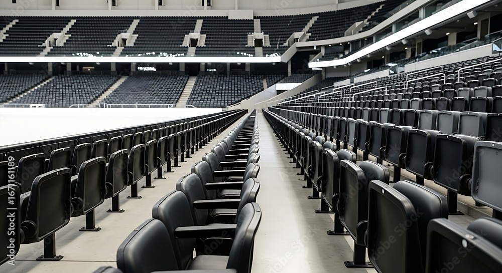 Fototapeta premium Empty Stadium Seats - Perspective View, No People.