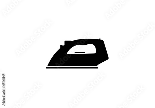 Simple silhouette of modern electric iron minimalist household appliance outline isolated on white background
