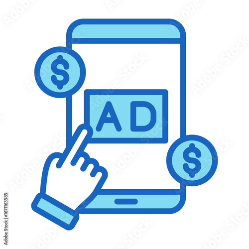 Ad Revenue Icon Blue Color Style Vector Illustration