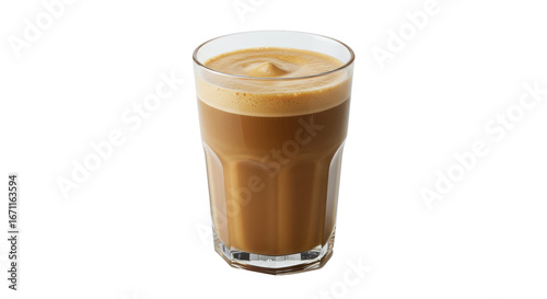 Refreshing iced coffee tall glass creamy foam beverage illustration isolated on white background
