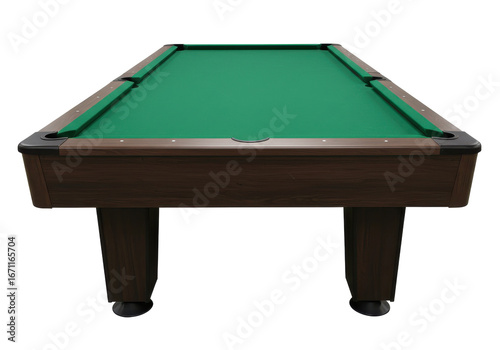 Classic billiard table green felt surface dark wood frame front view game equipment illustration isolated on white background
