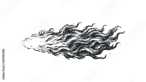 Vintage Sketch Style Drawing of Long Wavy Hair. Vector hand drawn illustration