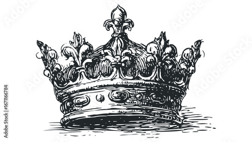 Detailed Black and White Sketch of an Ornate Royal Crown. Vector hand drawn illustration