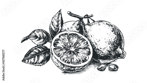 Group of Limes with Stem and Leaves in Sketch Style. Vector hand drawn illustration