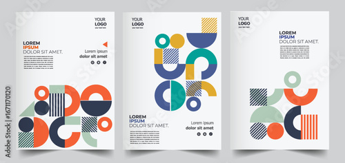 Bundle set of bright vector colorful Geometric background for poster or brochure cover design modern