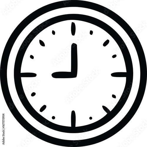 Simple doodle clock face showing nine o'clock ideal for educational or design projects time management concept