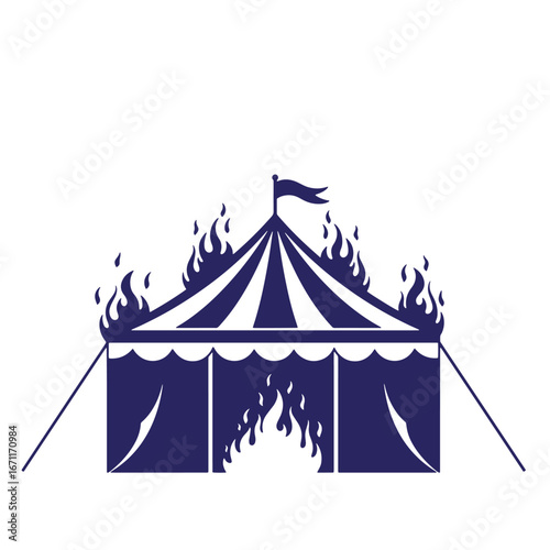 A burning circus tent vector illustration depicting disaster in silhouette style with fire