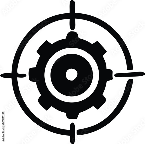 Precision targeting gear icon symbolizing industrial accuracy and mechanical goal achievement in technology and engineering