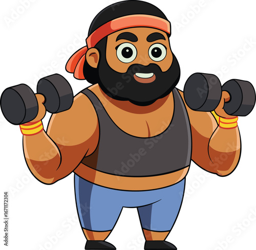 strong cartoon man lifting dumbbells vector character