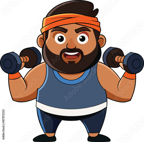 strong cartoon man lifting dumbbells vector character