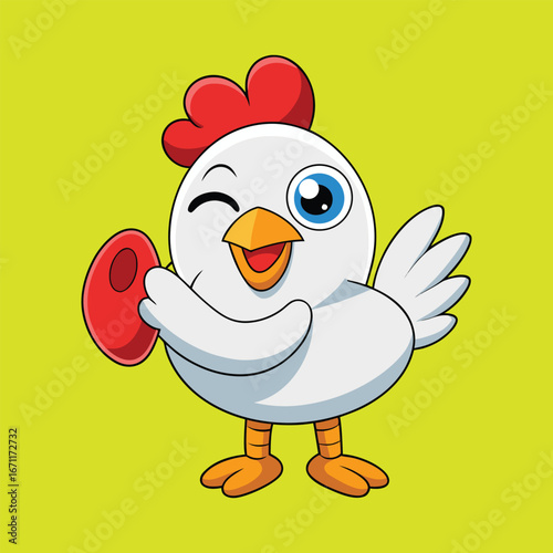 winking cartoon chicken holding megaphone vector illustration