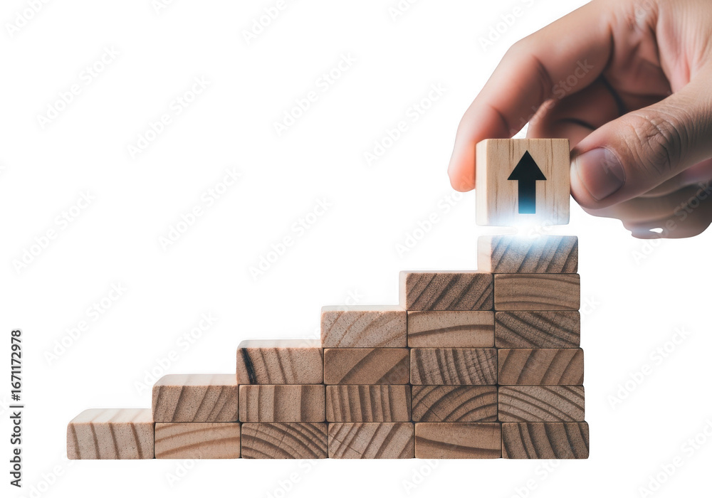 Obraz premium Building a business success ladder on transparent background