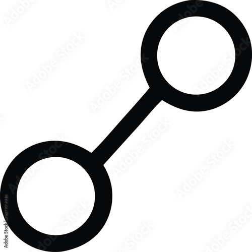 Abstract geometric symbol featuring two connected circles joined by a diagonal line representing connection or relationship in a simple graphic design element.