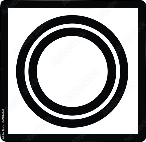 Abstract symbol with concentric circles inside a square frame geometric design simple icon graphic element modern symbolism