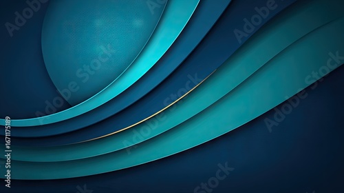 Layered teal and navy blue abstract design.