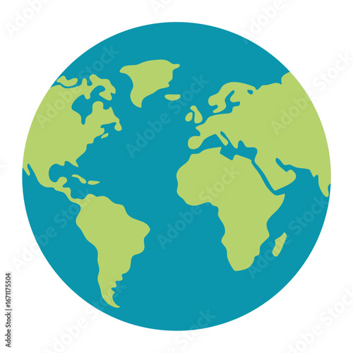 Stylized illustration of planet earth showing continents of north america south america europe and africa against a blue ocean background