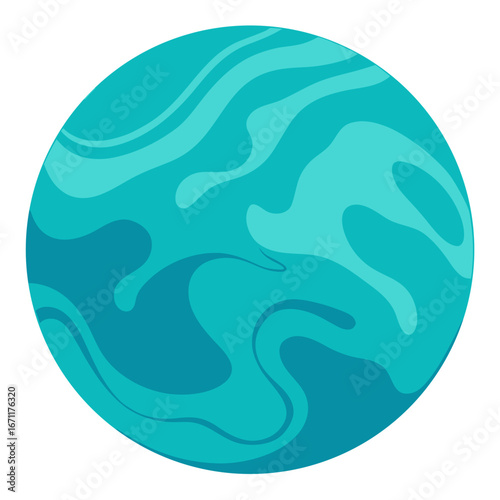 Abstract illustration of a swirling blue planet with distinct bands of color against a white background