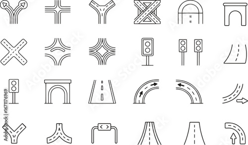Road and Traffic Icons – Outline Vector Transport Design Set