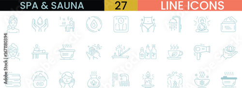 Collection of spa and sauna line icons for wellness and relaxation design projects vector