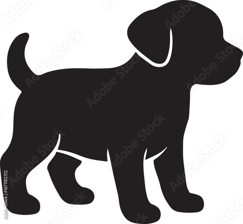 Puppy silhouette vector EPS, cute pet dog design, playful, friendly, companion, animal, adorable.