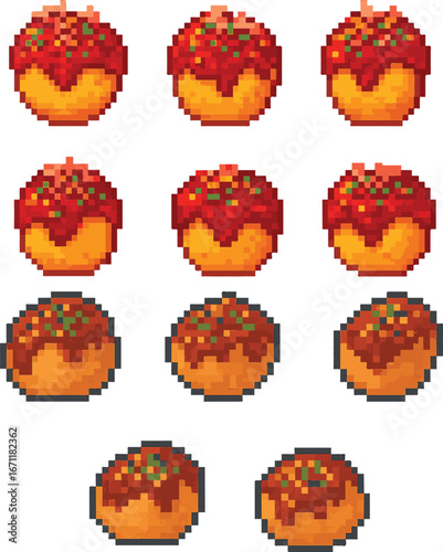 takoyaki pixel art, eps 10 illustration