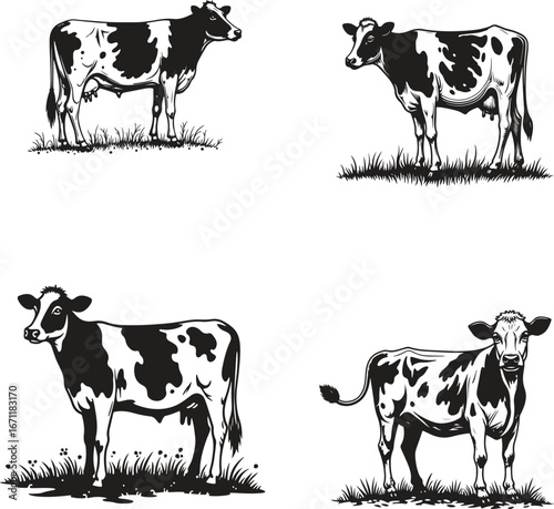 Cow Illustrations Vector Set – Farm Animal Artwork Collection