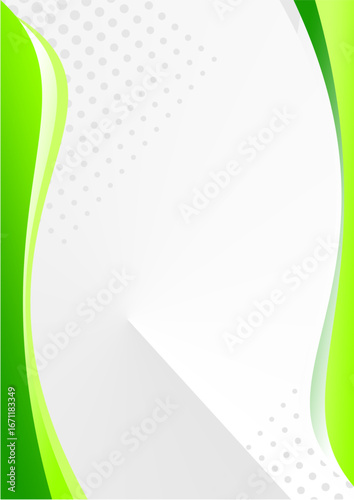 This image features an abstract and clean design with flowing, curvy vertical shapes in various shades of green on both sides. A subtle dotted pattern fades into the background, complementing a centra