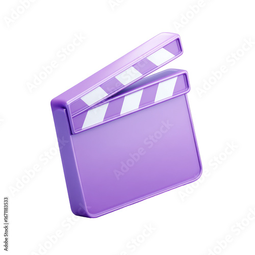 3D lilac clapperboard, angled view