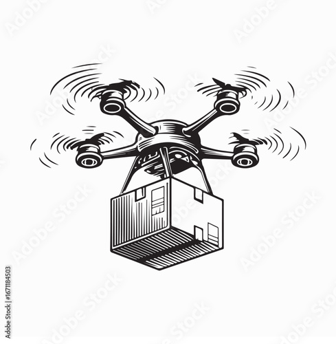 Drone Delivering Package Vector Image Isolated on white background