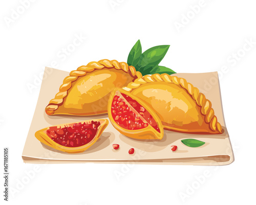 A Group of Freshly Baked Guava and Cheese Empanadas, a Delicious Latin American Food - Vector Illustration
