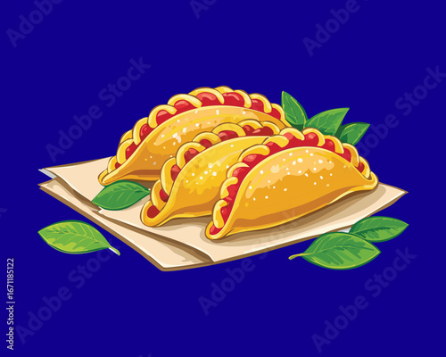 Guava and Cheese Empanadas with a Slice of Guava on the Side, a Sweet and Savory Snack - Vector Illustration