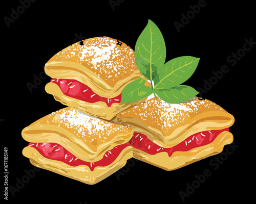 Guava and Cheese Empanadas with Powdered Sugar, a Sweet and Savory Latin American Delicacy - Vector Illustration