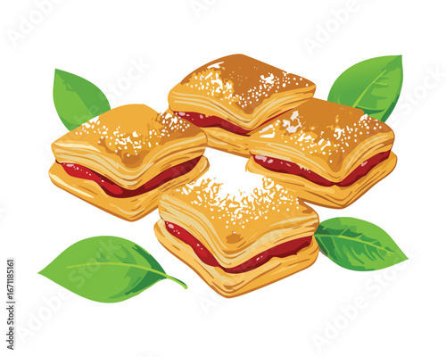  A Delicious Guava Pastry with a Sprig of Fresh Mint, a Sweet and Flaky Dessert - Vector Illustration