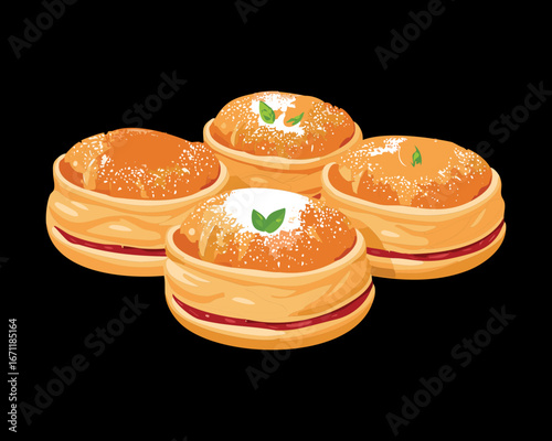 Delicious Alfajores with Guava Jam Filling and Powdered Sugar, a Classic Latin American Cookie - Vector Illustration