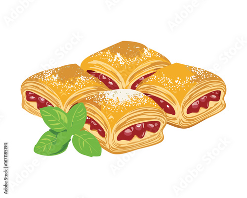 Fresh and Delicious Guava Pastries with Powdered Sugar, a Sweet and Flaky Dessert - Vector Illustration